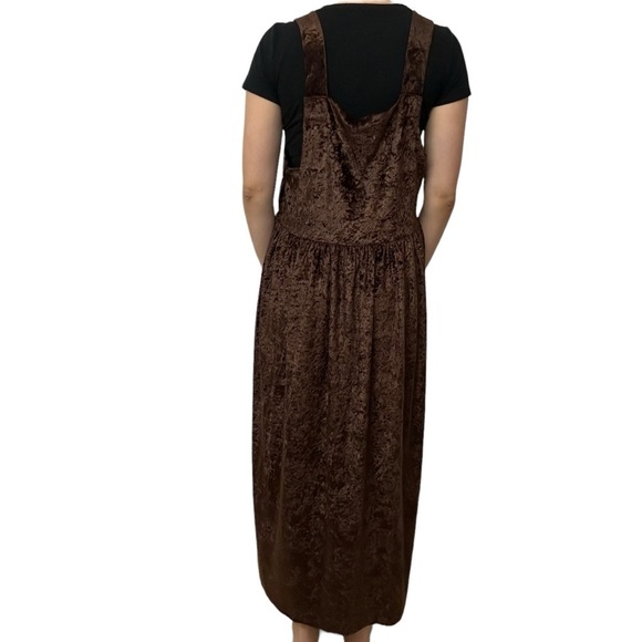 Vintage Pinafore Dress Overall Velvet Brown 90s Heart Whimsigoth Size Medium - Picture 3 of 9